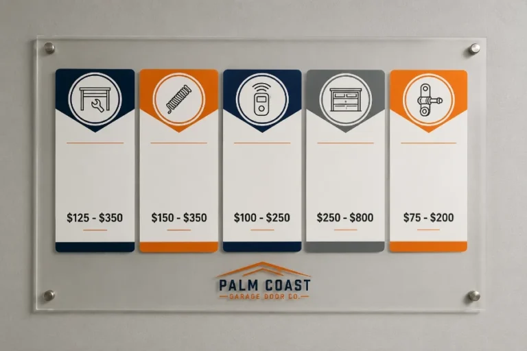 Palm Coast Garage Door Co. garage door service pricing card